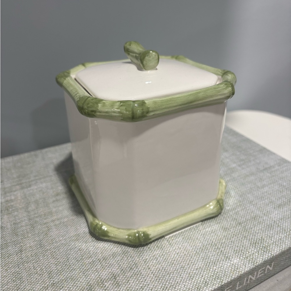 Vintage Ceramic Bamboo Palm Beach Style Jar